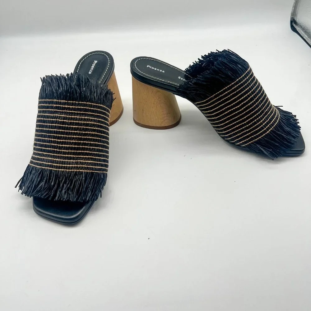 Proenza Schouler Straw Black and Beige Slide Sandal Block Heel Sz 36.5 - Picture 11 of 11